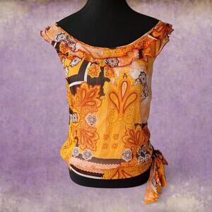 Y2k orange yellow off shoulder top